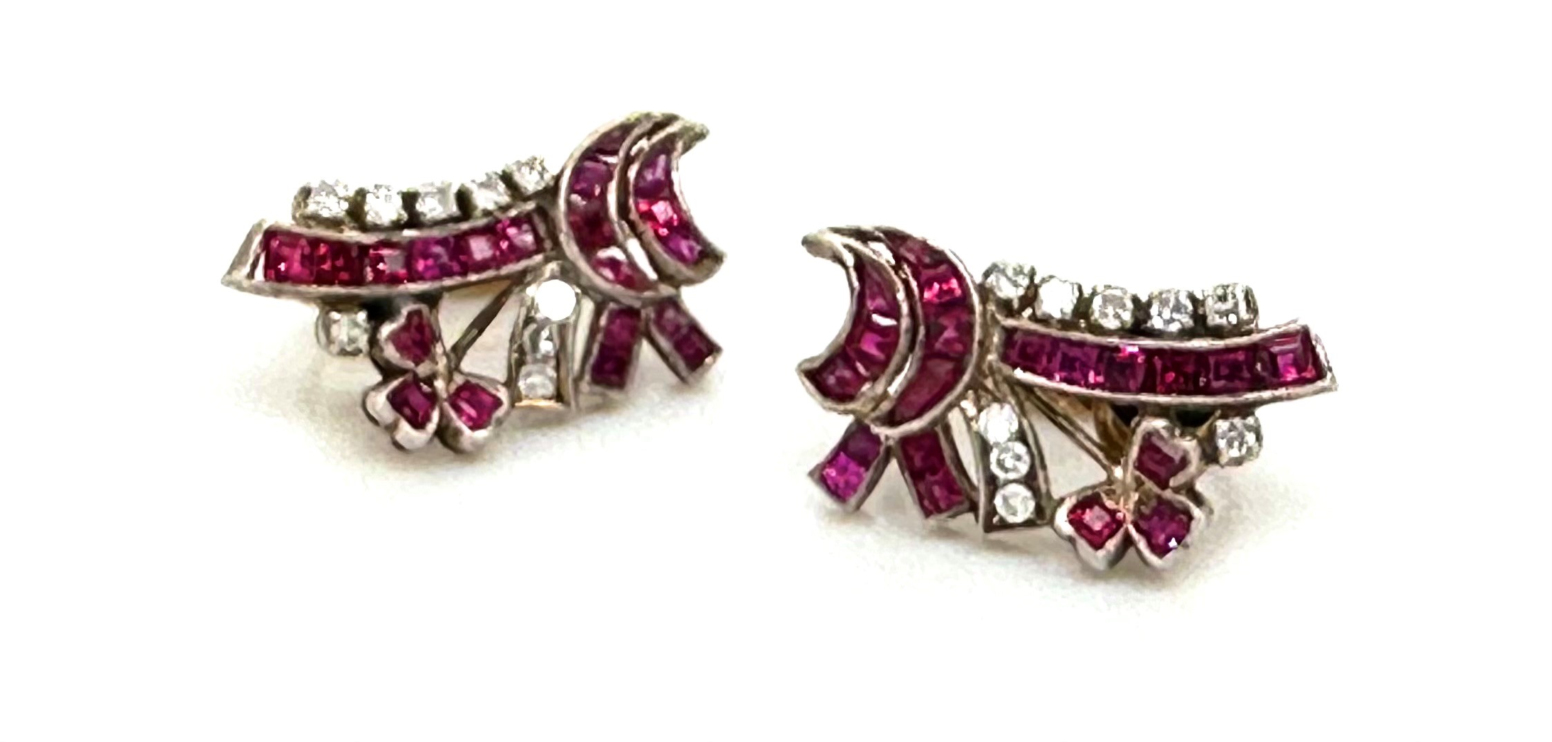 Estate 14KYG Ruby Diamond Clip Back Earrings